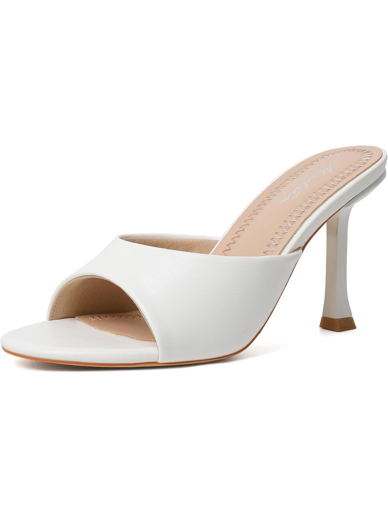 Womens White Round Toe Kitten Heels Stiletto Strapless Backless Party Sandals